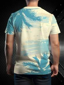 男士圆领椰叶印花休闲百搭日常短袖T恤 - 彩色 - 查看 2
