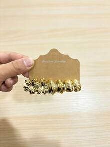 4-16pcs Gold Butterfly, Plum Blossom, C-Shape Earring Set, Suitable For Daily, Date, Vacation, Holiday Wear - Gold - View 6