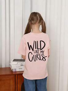 Tween Girls' Casual Graphic Print Crew Neck Short Sleeve T-Shirt, Summer Top - Pink - View 2