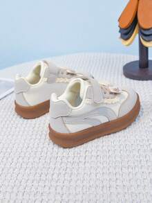 1 Pair Cute Bow & Floral Lace Girls' Athletic Shoes, Soft Mesh Lightweight Casual Sneakers, Toddler Walking Shoes, All Season - Beige - View 5