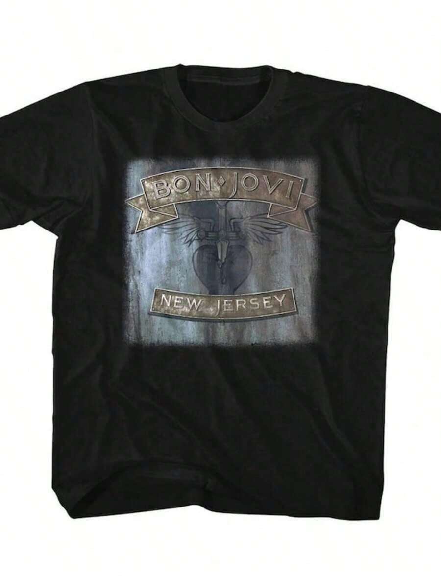 Bon Jovi Est 1983 Black T-Shirt-Unisex Relaxed-Fit Cotton Blend New Arrival Casual Crew Neck Long-Sleeve T-Shirt - 黑6 - 查看 1