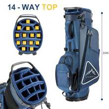 14-Way Golf Stand Bag Full Length Premium PU Leather Golf Bag with Plush Top Magnetic Pocket Dual Strap and Rain Cover for Men - Azul marino - Ver 3