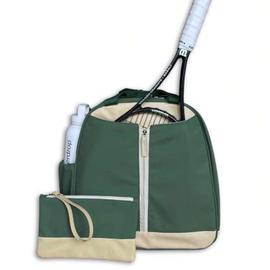 AYRES Tennis Backpack - Spacious Womens Tennis Padel and Pickleball Bag Quick-Access Racket Compartment Fits 2 Designer Tennis Bag Water-Resistant and Easy To Clean Makeup Pouch Included - Verde - Ver 1