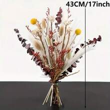 1 Buquê Arranjo Floral de - Capim-das-Pampas, Lavanda, Flores Coloridas de /Verão, Decoração Versátil para Casa, Boho, Fazenda, Jardim Moderno, Buquê de Plantas Naturais para Vasos, Casamentos, Aniversários, Festas, Adereços de Fotografia, DIY - Vermelho e branco modernos - Visão 3
