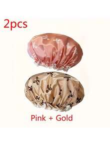 2pcs/4pcs Bow Shower Cap, Double Layer Shower Cap, (Pink + Gold + White + Brown) 4pcs Set, Bow Print Reusable Ladies Shower Cap, Suitable For Home & Travel, 10.63 Inches - Multicolor - View 7