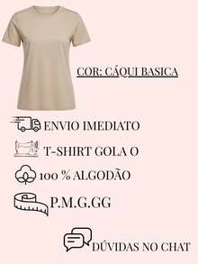 Blusa T-shirt Feminina Camiseta Básica Dia a Dia Uniforme 100% Algodão Confortável - Bege - Visão 2