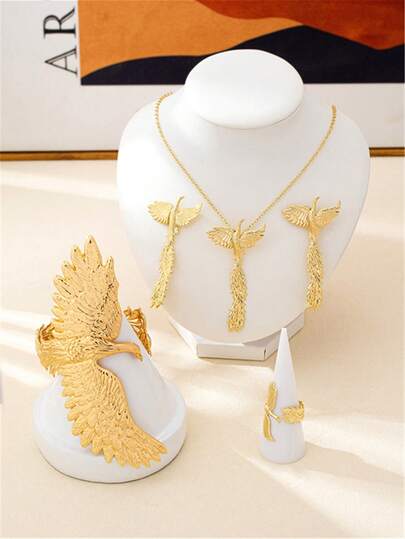 Bộ trang sức 5 món, phong cách Châu Âu & Mỹ - Trung Đông mới, gồm vòng tay, dây chuyền, nhẫn và bông tai, phụ kiện dự tiệc và đám cưới.