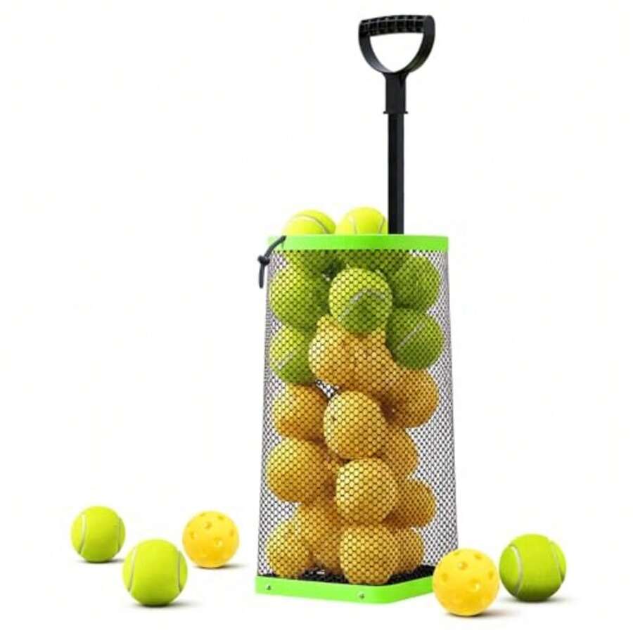 Lightweight Tennis Ball Hopper Holds 50+ Tennis Balls or 40+ Pickleballs Durable and Portable Adjustable Tennis Ball Picker Great for Hard Court Clay Grass Car Trunk - Verde - Ver 1