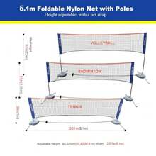 Portable Height Adjustable Badminton Volleyball Tennis Net Set Multi-Purpose Sports Equipment with Poles Stand and Carry Bag Outdoor Exercise 5.1m/17ft - como en la foto - Ver 4