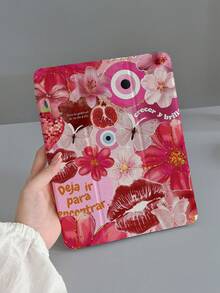 1个红色唇花蝴蝶图案平板电脑保护套，适用于iPad 7/8/9平板电脑，2022款Apple Air 5/4/3第九代10.2英寸硅胶保护套，iPad Pro 11英寸（A16 2025），带可折叠支架，适用于iPad第十代。 - 彩色 - 查看 2