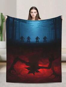 1pcs Soft Personalised Stranger Merch Things Flannel Thick Blanket, Suitable For Sofa, Bed, Living Room, Travel, Office, Shawl, Nap Blanket - Multicolor - View 7