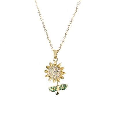 1pc Fashionable Copper Zirconia Sunflower Pendant Necklace, Luxurious, Elegant, Niche Design Women Clavicle Chain