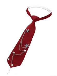 Women's Fashion Casual Star Metal Chain Tie, No Tie Required, Vacations, And Traveling - 酒紅色 - 查看 3