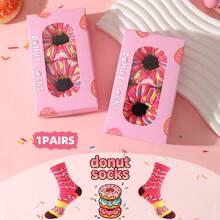 1双新款创意冰淇淋礼盒袜，男女通用中筒袜，彩色条纹图案，充满想象力的食物灵感设计，时尚多色舒适可爱复古休闲/学院风 - 紅色 - 查看 12