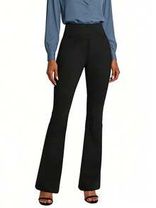 JSEMOY Women's Bootcut Dress Pants Business Casual With Pockets Stretchy High Waisted Office Pull On Slacks For Work - Black - View 2