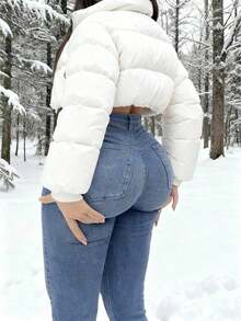 Y2K Style High Waist Light Blue Denim Jeans, Cropped Length, Slim Fit Skinny Pants, Flattering Silhouette, Suitable For Spring/Summer, Holidays, Festivals, Casual Denim Outfits, Jeans, Trousers, Outings, Women's Denim Jeans, Women's Denim Outfits, Women's Denim Pants, Curve-Hugging - 輕洗 - 查看 7