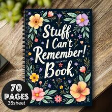 1本彩色花卉螺旋装订密码笔记本 - 70页 “我忘了什么！”设计，海军蓝封面，彩色花卉图案，适用于家庭办公室、电脑登录密码和网站账号，密码本，趣味排版，螺旋装订 - A5 - 查看 1