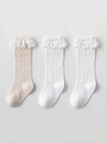 3 Pairs Calf Socks, Bow Tie Socks, White Socks, Student Socks, Versatile Socks, School Socks, Princess Socks, All Season Socks, Mesh Socks, Shiny Socks - Multicolor - View 2