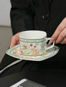 1pc High-End Gift Coffee Cup & Saucer, Retro Ceramic Specialty Coffee Cup, Breakfast Cup, Stylish Souvenir - Multicolor - View 7