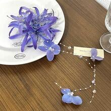 1pc Elegant Floral Hair Clip, Fresh Embossed Tassel Hair Accessory, New Chinese Style Hanfu Headpiece For Women, Claw Clips, Hair Slide, Flower Hair Clips, Hairpin, Summer Accessories - Purple - View 3