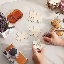 10pcs/20pcs Flower Shaped Wooden Pieces With Ropes, Blank Flower Shaped Wooden Accessories, DIY Flower Decorations, Wooden Strips For Decoration Projects - Multicolor - View 9