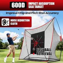 Golf Net 10x7ft Heavy Duty Practice Hitting Net for Indoor and Outdoor Backyard Driving Includes Target Carry Bag Balls Ideal Golf Gifts for Men Dad Him - Negro - Ver 6