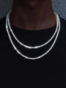 1pc 925 Sterling Silver Moissanite Tennis Necklace, Women's Clavicle Chain, Mother's Day, Valentine's Day, Engagement, Wedding, Anniversary, Birthday Gift, Daily Wear - Silver - View 9