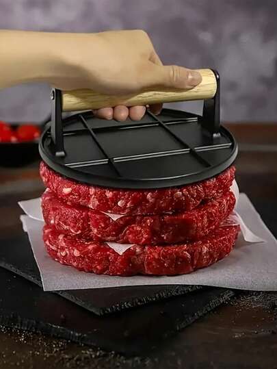 Durable One-Piece Cast Iron Burger Press With Wooden Handle - Barbecue Accessory, Professional Meat Patty Maker, Suitable For Outdoor Cooking And Picnics