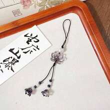 Clear Lotus Lily Of The Valley Chinese Style Lotus Beaded Mobile Phone Chain Keychain Bag Pendant Female Exquisite Jewelry Gift Compatible With Android And Most Smartphone,Gifts For Mother, Family, Friends, Kids, Birthday, Holiday - Dây bện hình hoa sen trong suốt (màu đen) - Xem 2
