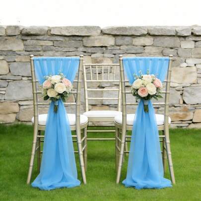 12 Stück/Set Hochzeit Satin Organza Stuhlschärpe Dekoration, 20*275cm DIY Schleife wiederverwendbar waschbar einfarbig für Outdoor Jahrestags-Party Zubehör, rechteckig