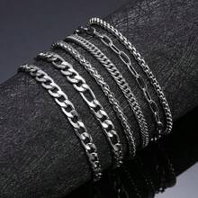 Set de 6 piezas de pulseras de acero inoxidable, pulseras de cadena para hombres y mujeres - Como se muestra en la figura - Ver 2