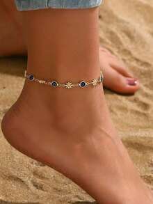 1pc Casual Daisy & Evil Eye Anklet - Gold - View 1