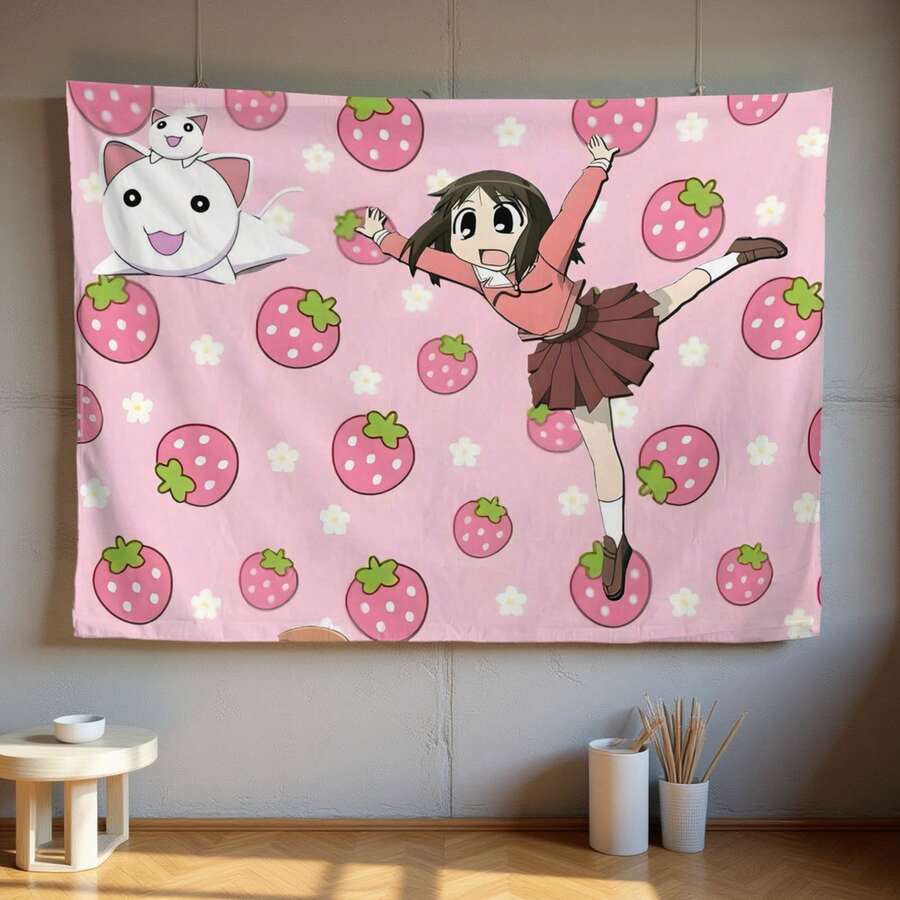 1pc,Large Wall Hanging - Featuring Bright Red Peaches And Character Designs, Perfect For Decorating Cafes, Studios, Or Lounges. Horizontal Orientation, No Electricity Required, Adorable Room Decor. - 1PC - View 1