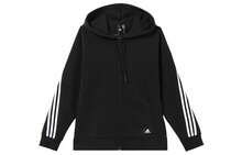 adidas 3-Stripes W FI FZ REG 拼色三條紋運動型格連帽外套女款黑色 - 黑色 - 查看 13