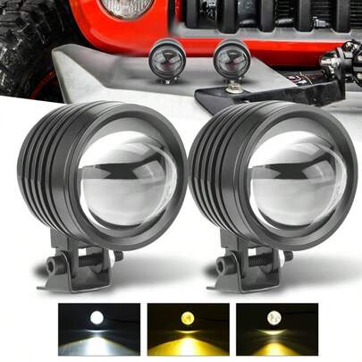 Universal Mini Round LED Off-Road Lights, 3-Mode (White/Yellow/Both) For Cars, SUVs, Dirt Bikes, Easy Install Waterproof Driving Fog Lamps
