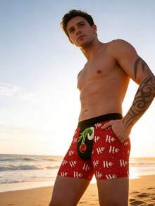 Bold Graphic Print & Playful Element Men's Fashionable Boxer Briefs - Đỏ - Xem 2