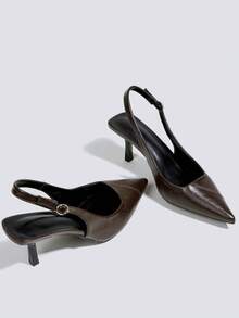 女士咖啡棕色高跟鞋，露趾高跟鞋，派对高跟鞋，婚鞋，玛丽珍鞋，正装鞋，高跟凉鞋，无后跟尖头搭扣套脚鞋，时尚高跟鞋 - 咖啡棕 - 查看 4