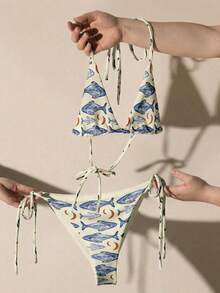 2026 Women's Beach Summer Swimsuit Set Random Print Spaghetti Strap Sexy Bikini , Summer Outfits - Nhiều màu - Xem 2