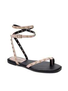 TULIPANO Women's High-Quality New Spring/Summer Flat Sandals With Studs, Punk Style, Bohemian Comfort For Vacation, Work, And Beach - Beige - View 2