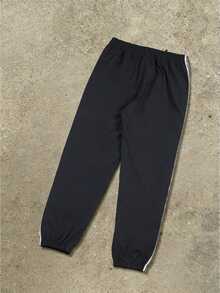 男士宽松休闲运动裤，适合日常通勤、运动训练、跑步、户外徒步、健身、慢跑等，宽松九分裤型，百搭条纹束口裤，秋冬季款 - 黑色 - 查看 4