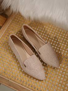 2026夏季新款宽楦纯色尖头平底套脚鞋，软底芭蕾舞鞋，优雅日常通勤办公鞋，加大码母亲节礼物，粉色 - 米粉紅色 - 查看 3