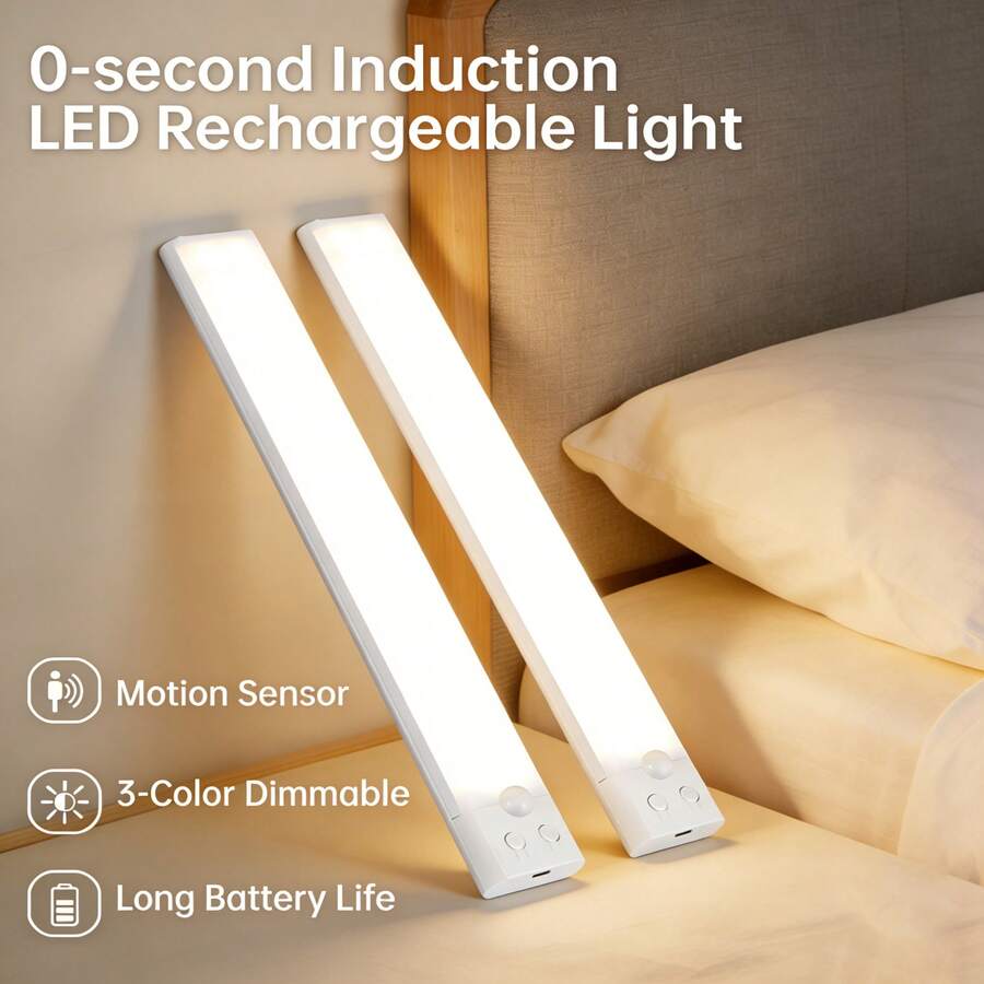 1pc USB Rechargeable Dimmable LED Cabinet Light - 3 Color Modes, Suitable For Kitchen, Wardrobe, Cabinet, Stairs, Corridor, Shelf, Pantry Undercabinet Lighting