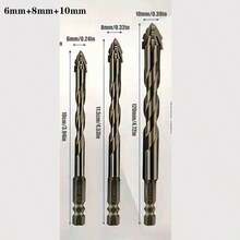 3pcs Carbon Steel Drill Bit Set, 6mm+8mm+10mm 4-Flute Eccentric Saw Tooth Drill Bits For Metal, Stainless Steel, Ceramic, Concrete, Glass, Tile, Marble - Multicolor - View 9