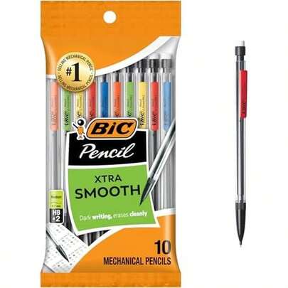BIC Xtra-Smooth Mechanical Pencils With Erasers, Medium Point (0.7mm), 10-Count Pack, Bulk Mechanical Pencils For School Or Office Supplies