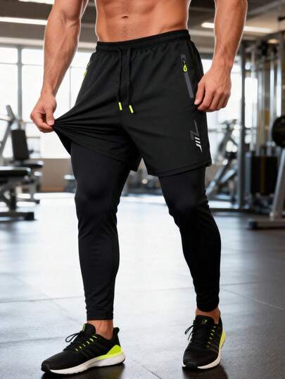 2pcs Men's Quick-Dry Pants With Zipper Pockets, Suitable For All Seasons, Sportswear, Casual, Office, Travel, Outdoor, Comfortable And Practical