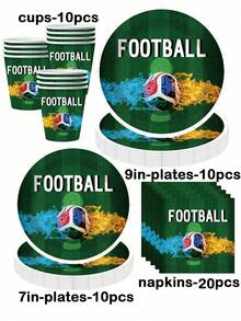 80pcs Football Themed Football Disposable Tableware Set, Includes Disposable Plates, Napkins, And Paper Cups , Perfect For Sports Party, Camping, Barbecues, Picnic, Wedding, Party And Birthday, Suitable For Sports Party Decorations, Home Decorations, Birthday Decorations, Wedding Decorations, Which Perfect Footabll Party Supplies, Bbq Supplies, Football Game Viewing Parties, Birthday Party Supplies - Multicolor - View 16