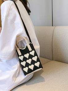 lulu kewen Crochet Bags Handheld Bag Crossbody Bag Shoulder Bags Love Pattern A Women's Handbag Crossbody Bag Shoulder Bags Is Used To Store Mobile Phone Keys, Change, And Other Personal Items During Shopping, Tourism, And Vacation - Black - View 10