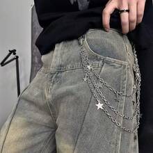 Harajuku Punk Five-Pointed Star Pendant Waist Chain, Street Style Metal Chain Personalized Pants Chain  Iron Alloy - Bạc - Xem 2