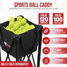 [2-in-1 Set] Tennis and Pickleball Hopper with Pickup Tube Pickleball Caddy with Collapsible Metal Frame Ball Basket and Wheels and Carry Case 120 Tennis Balls or 100 Pickleball Ball Holder - Alfiler - Ver 6