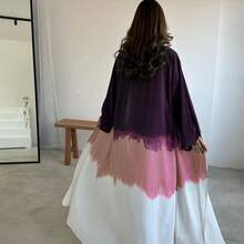 Women's Elegant Long Robe, Tie-Dye Design And Drop Shoulder Sleeves, Casual Flowy Fabric With Slight Stretch - Dark Purple - View 3